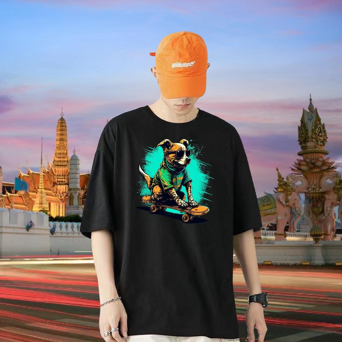 Fashion Casual Mens T Shirts 100% Cotton 230g dog High Street Hip Hop Tops Pure Cotton Soft Men Tees Cartoon Printing L-4XL