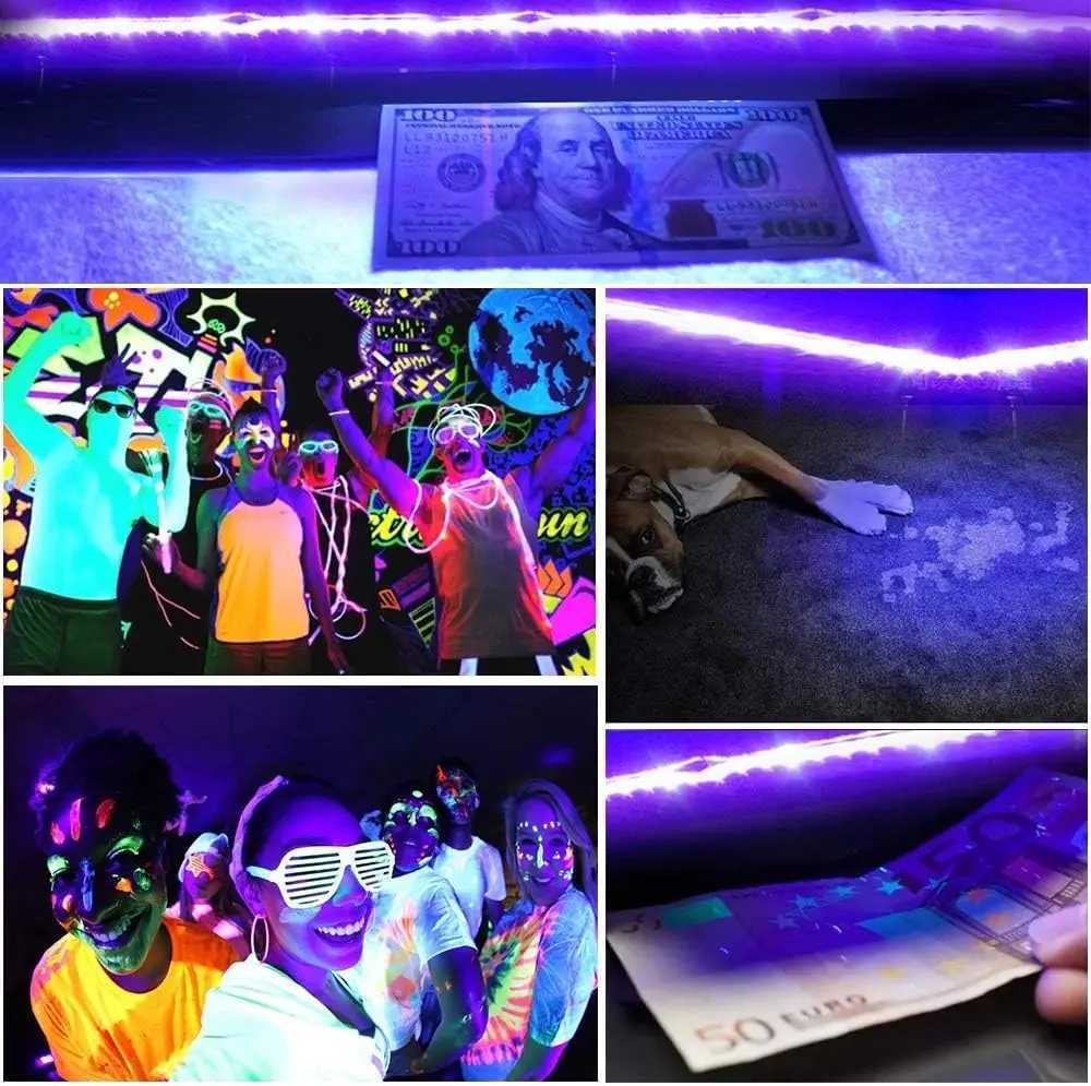 UV LED Strip Light 2835 SMD Purple Flexible Ribbon 395-405nm Ultraviolet Black Light Strip for Halloween Fluorescence Dark Party Y240808
