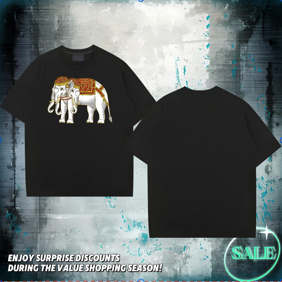 Fashion T shirt 230g Pure Cotton elephant Hip Hop Top Tees O-Neck Short Sleeve Popular Men Tees Graphic