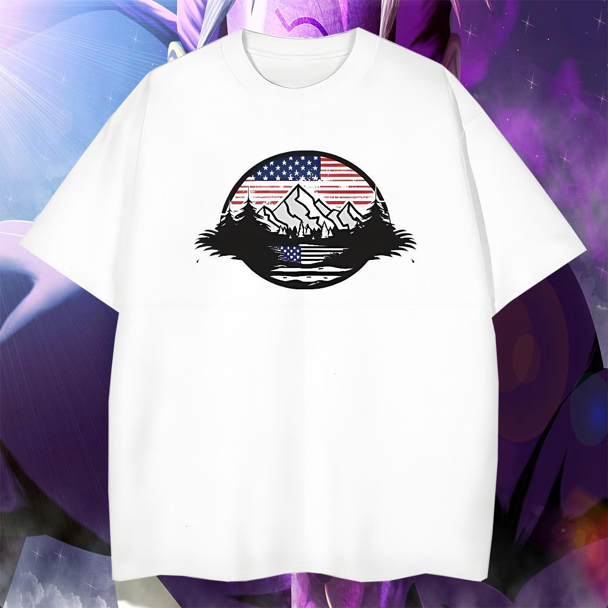 Loose Men Clothes T-Shirt 230g 100% Cotton Anime Printing Street mountains Plus Size Cartoon Breathable Crew Neck New Arrival T-Shirts for Men Tshirts