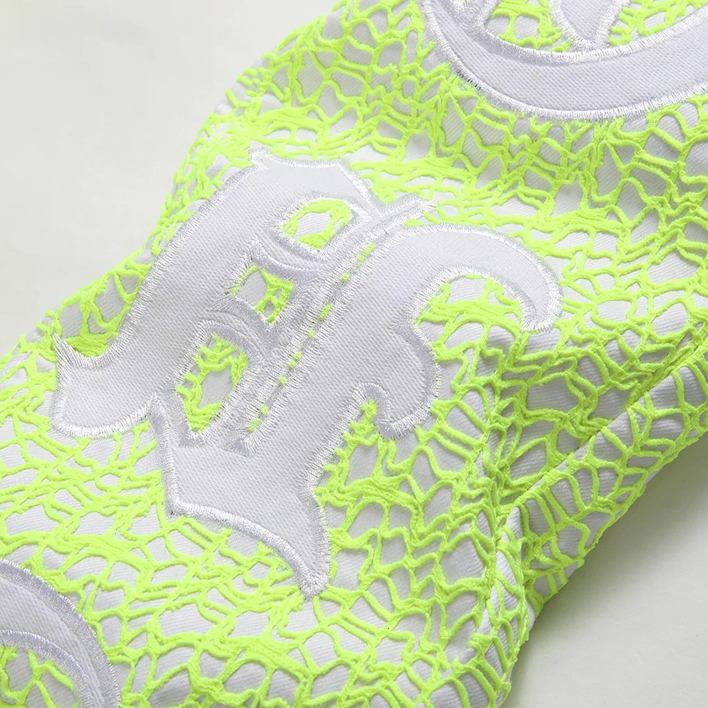 Men Y2K Neon Greeen Denim Jeans Streetwear Spider Web Letters Embroidery Pants Slim Straight Trousers 240806
