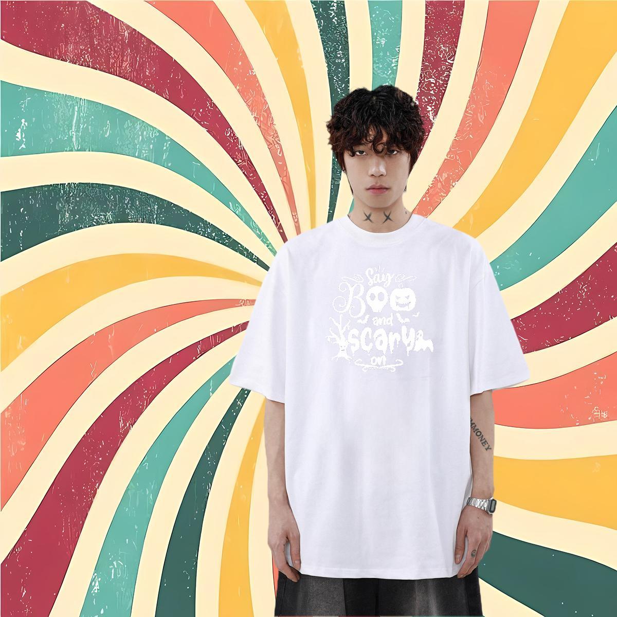 New Arrival T Shirt For Man 230g 100% Cotton halloween Hip Hop Street Top Tees Breathable Crew Neck Designer Men Clothes T-Shirt DIY Printed