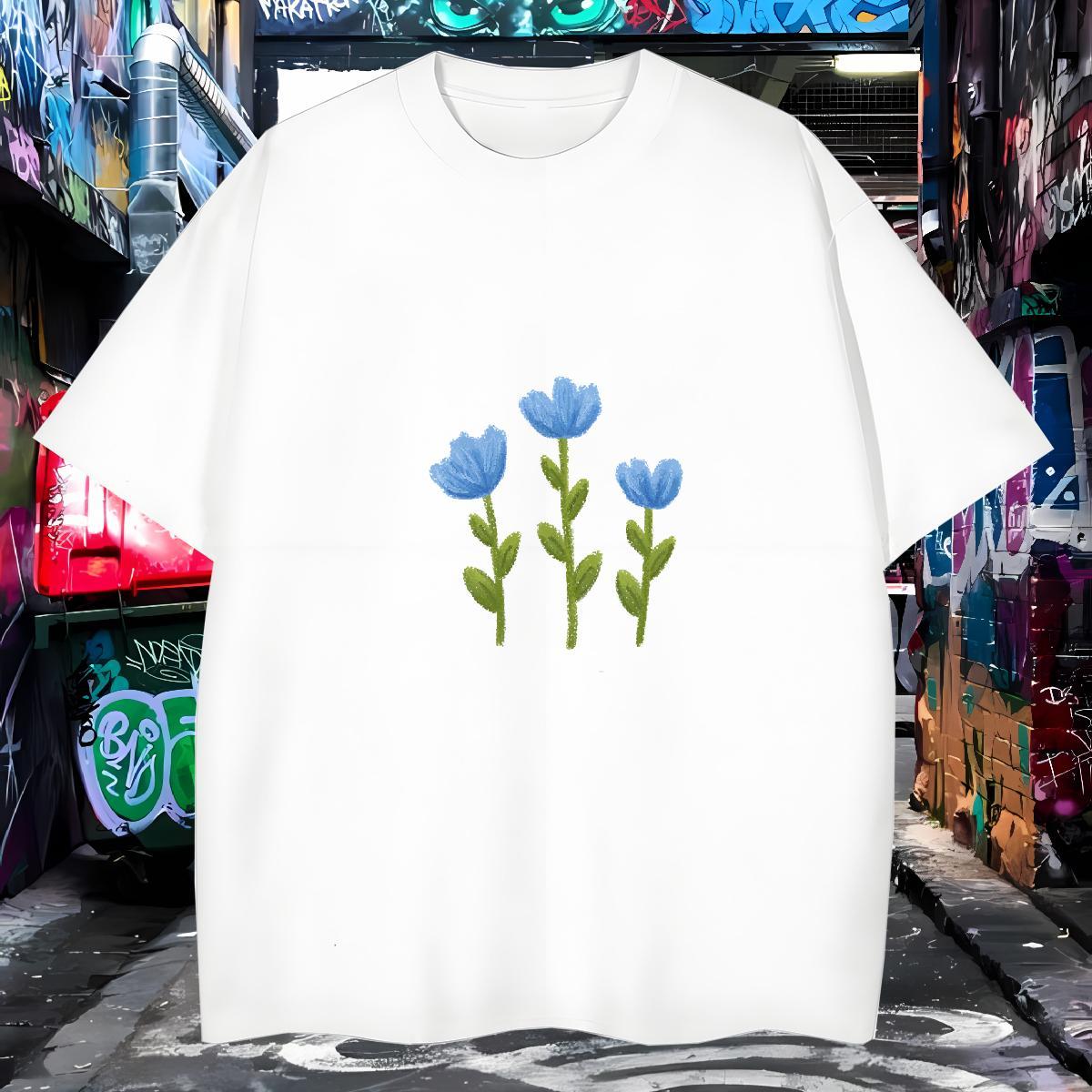 T-Shirts for Men 230g 100% Cotton flower Beach Breathable Crew Neck DIY Printed Men Tees Designer Fashion Unisex Tee Shirt