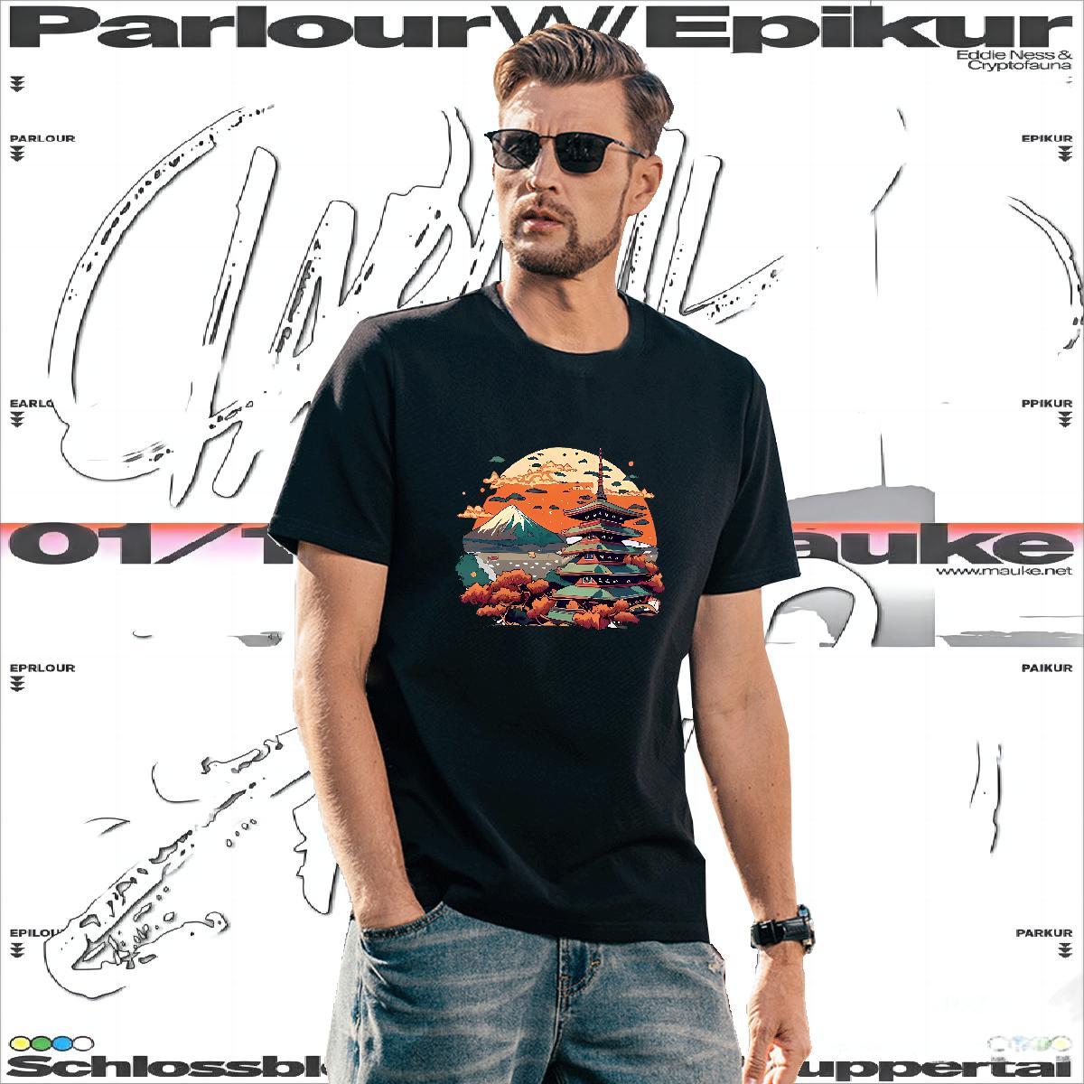 Brand Men Tshirts 230g 100% Cotton Tower Man T Shirts Casual Beach Breathable Short Sleeve White Plus Size DIY Polos