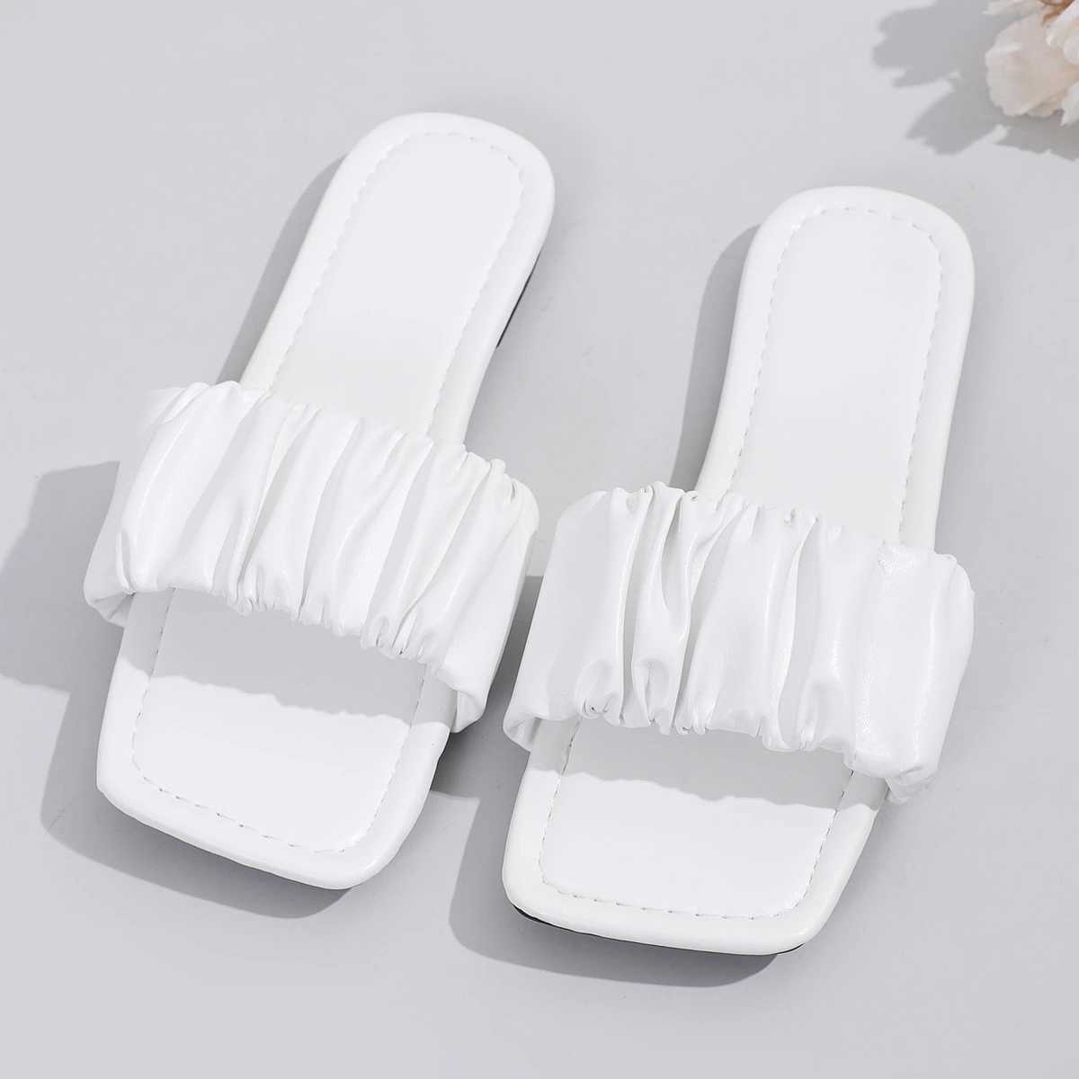 New Arrival Summer slider womens new trend pleated design flat shoes womens flip cover womens outdoor white Korean large size 36-43 T250108
