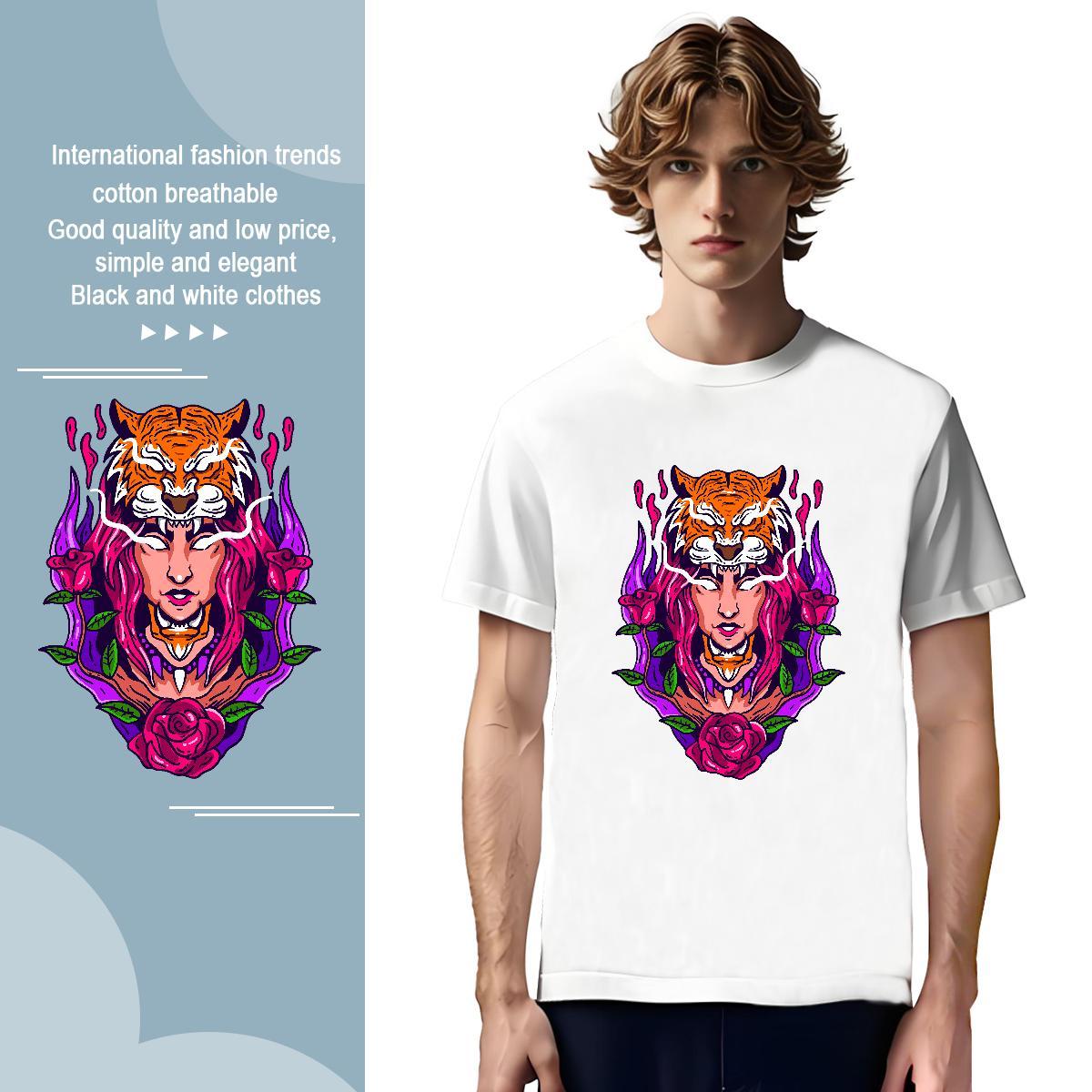 Popular Men Tops Tees 230g 100% Cotton tiger Mens T Shirts Street wear Hip Hop Breathable Soft Skull Designer Fashion Tee Shirt