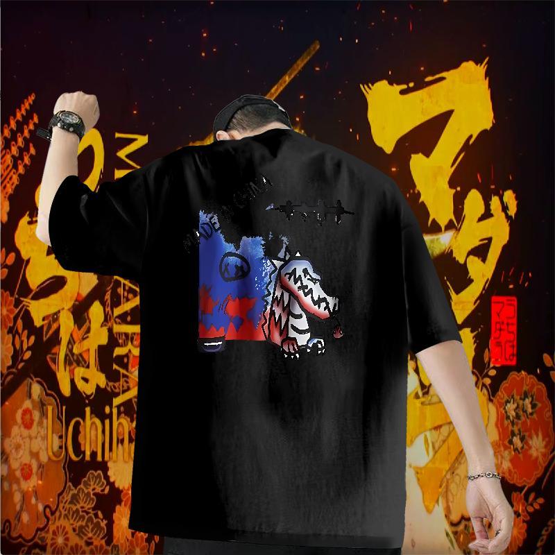 Casual New T-Shirts 100% Cotton 230g dinosaur Anime Printing Street Tops Breathable Short Sleeve Cool Design Tshirt for Man Woman DIY