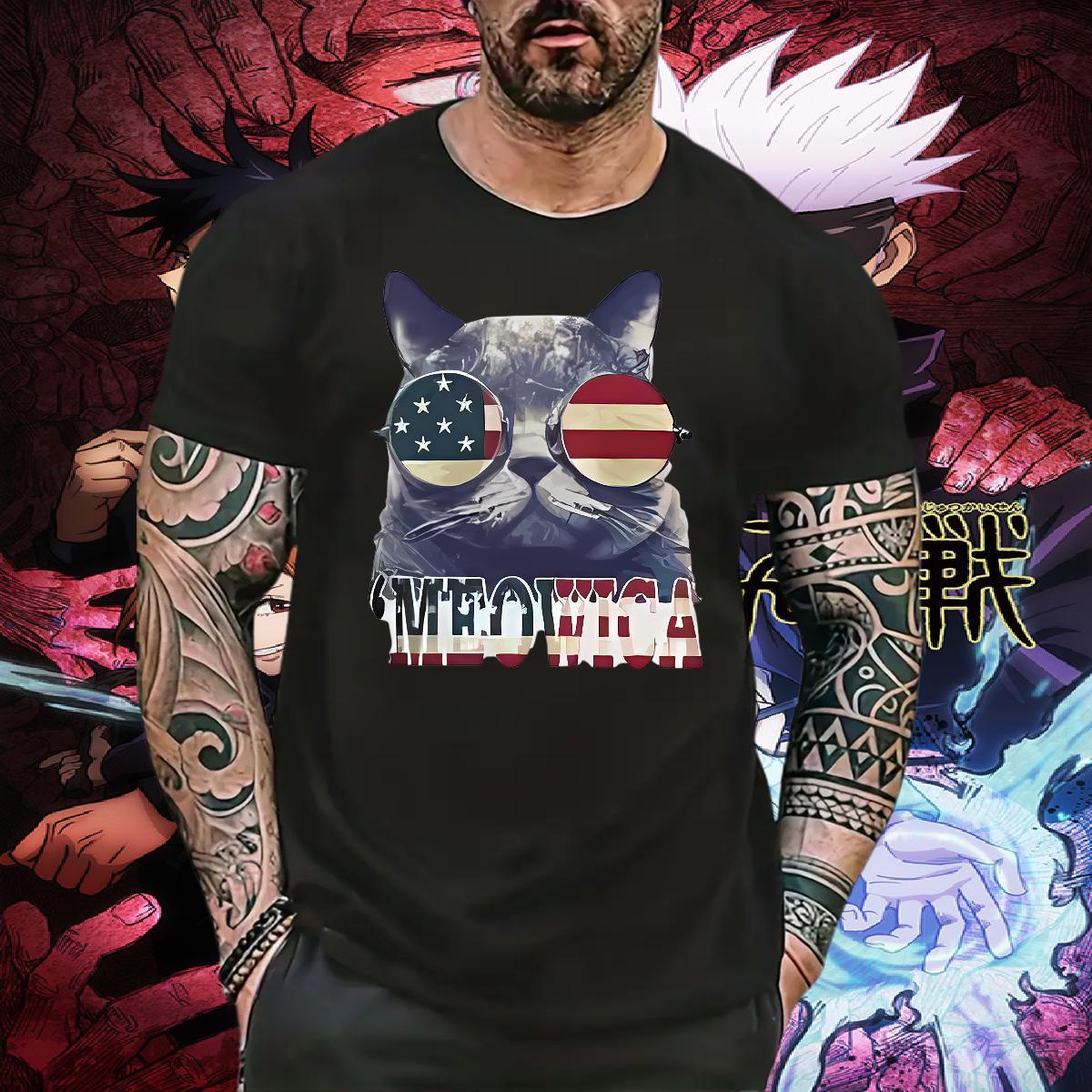 Free Shipping Mens Tshirts 230g Pure Cotton cat T-Shirts Street Breathable Crew Neck Oversized 4XL Classic Tee Shirt