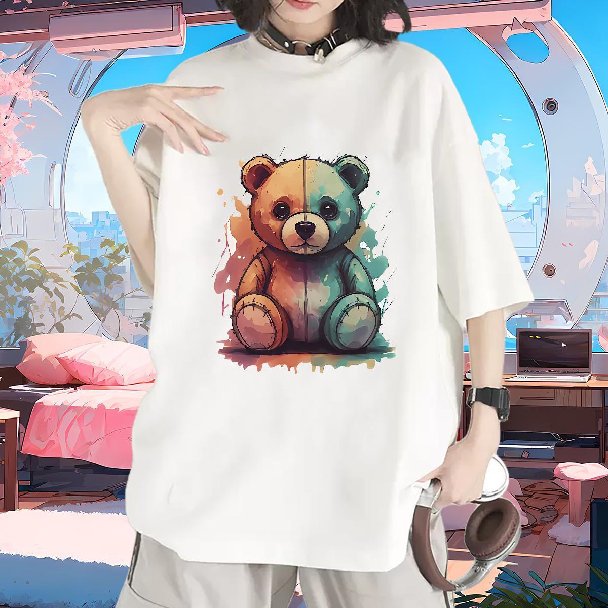 Unisex T shirt Crew Neck Breathable Woman Tshirt Graphic bear Daily Outfit 230g Cotton DIY Tees