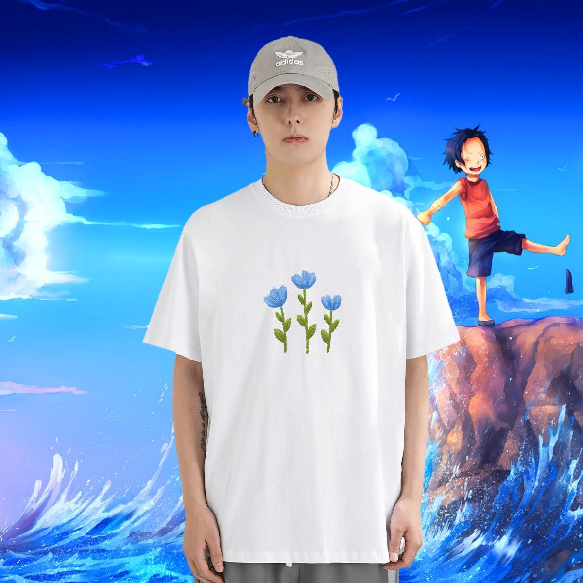 T shirt 230g Pure Cotton flower High Street Hip Hop Short Sleeve O-Neck DIY Anime Men Clothes T-Shirt Fashion Designer TOP Quality Tshirts