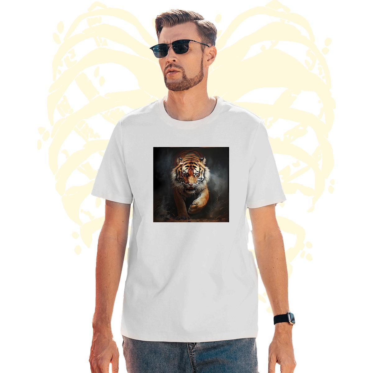 Unisex Men Clothes T-Shirt 230g Cotton tiger Men T Shirts Anime Printing Street Breathable DIY Designer Fashion Tees Shirts