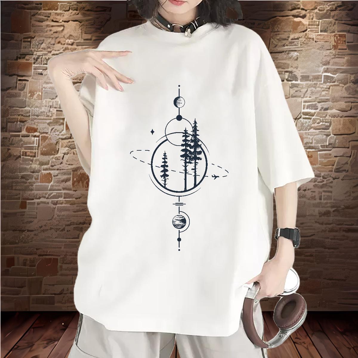 Loose Women T Shirts Comfortable Couples T Shirts Customized Print tree Outdoor 230g Pure Cotton New Tees