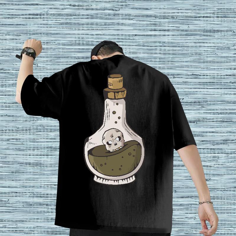 Casual New T Shirts Men 230g Pure Cotton bottle Sport Tee Shirt Crew Neck Soft Men Tops Tees Black White