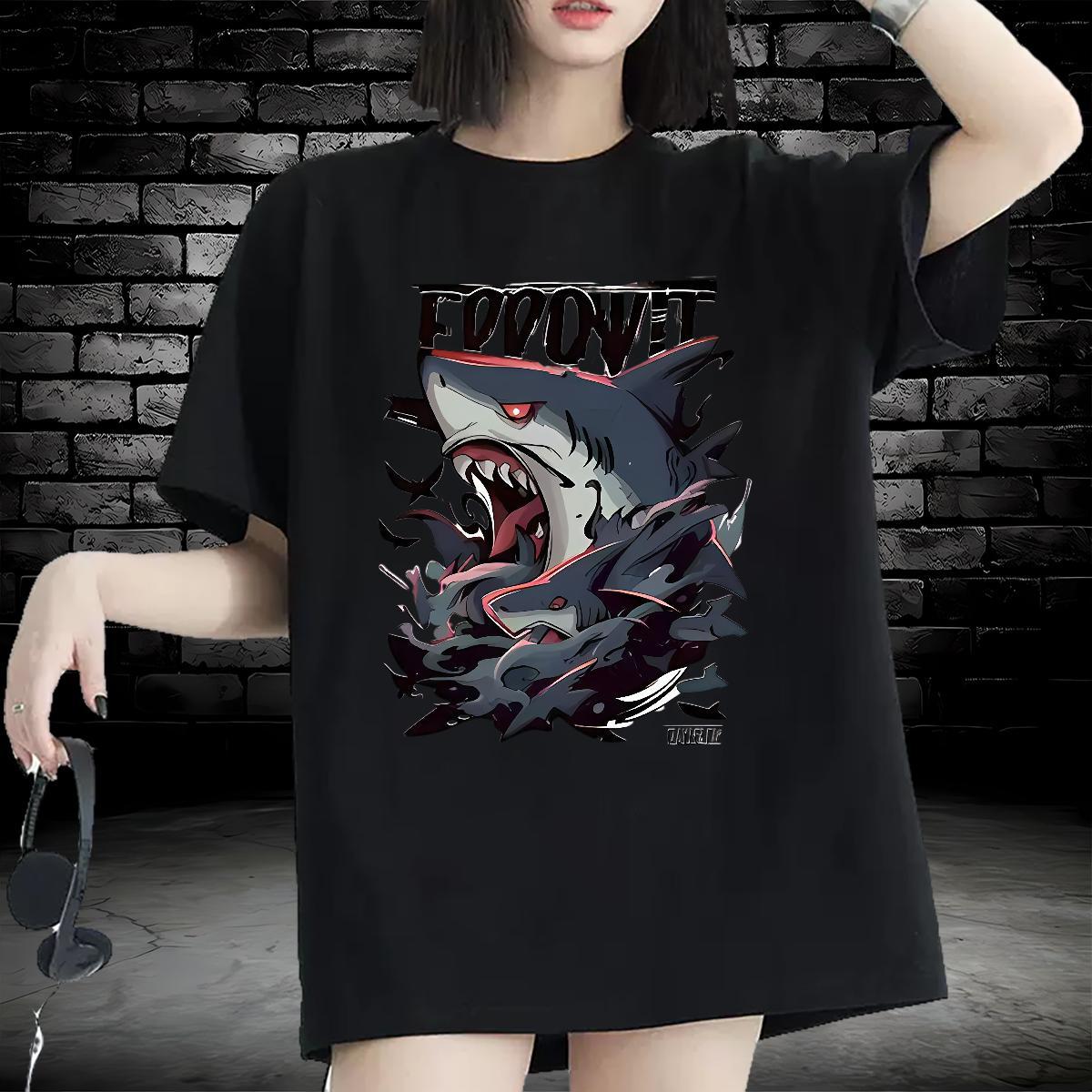 Free Shipping T Shirt For Woman Short Sleeve O-Neck Womens Tshirts Custom Printed shark Beach 230g Cotton 2024 Casual Wear