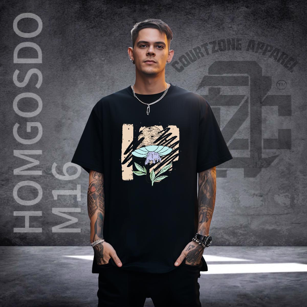 Fashion Design T Shirts Men 230g 100% Cotton mushroom Hip Hop Tshirts Short Sleeve Soft High Quality Men Tees Cartoon Printing L-4XL
