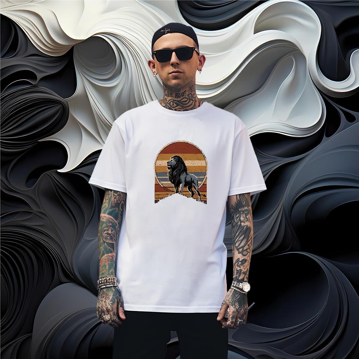 Mens T Shirts 230g Cotton lion Hip Hop Breathable Soft Plus Size Cartoon Tshirt for Man Woman Fashion Casual Loose Clothings