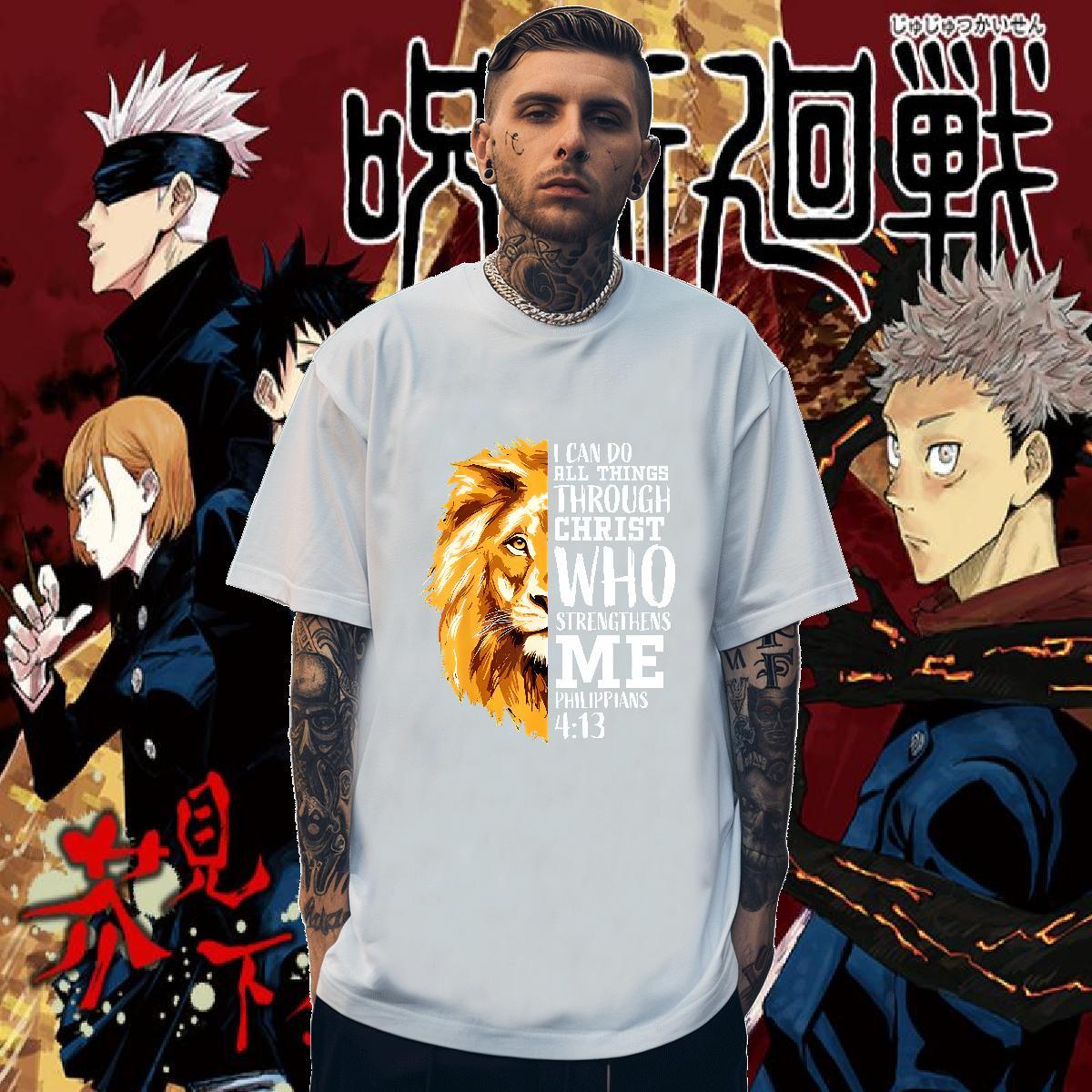 New T Shirts Men 230g Cotton Sports Casual Tshirts Crew Neck Cool Men Tshirts Cartoon Printing L-4XL