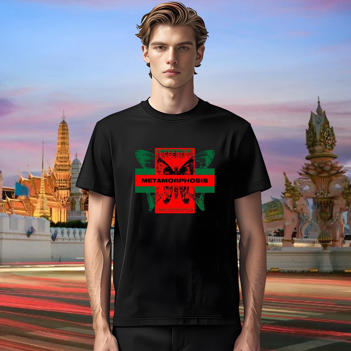 Fashion New Mens T Shirts 230g Cotton Butterfly Outdoor Tops Shirt Short Sleeve Soft Free Shipping Couples T Shirts Asian Size