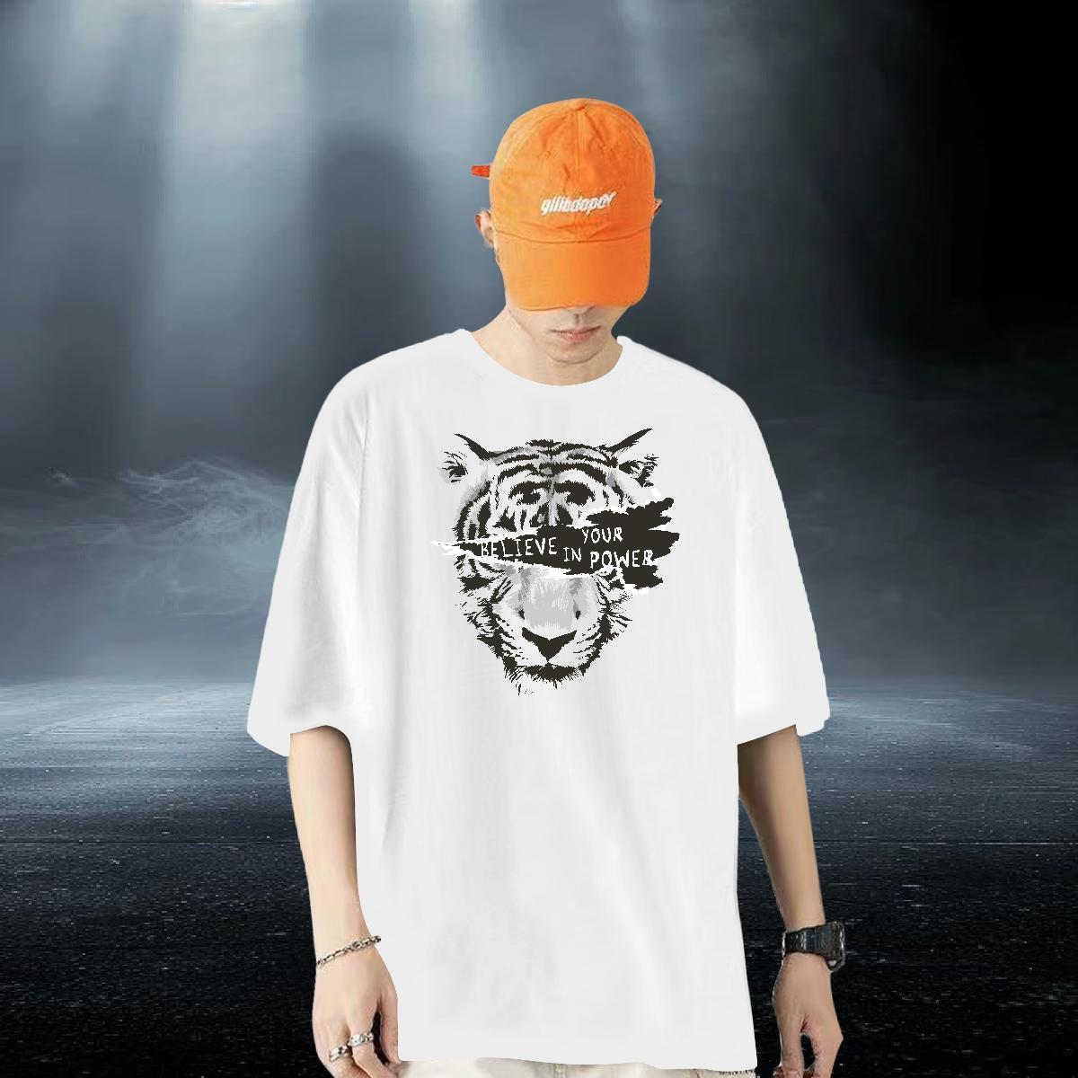 Free Shipping Men T Shirts 100% Cotton 230g tiger Anime Printing Street Clothes Round Neck Short Sleeve Cool Design Men Tees Plus Size Cartoon