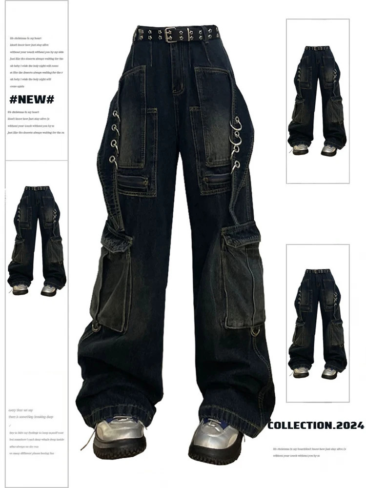 Womens Cargo Jeans Baggy Harajuku Y2k Oversize 90s Aesthetic Streetwear Vintage Denim Trousers Jean Pants 2000s Trashy Clothes 240806