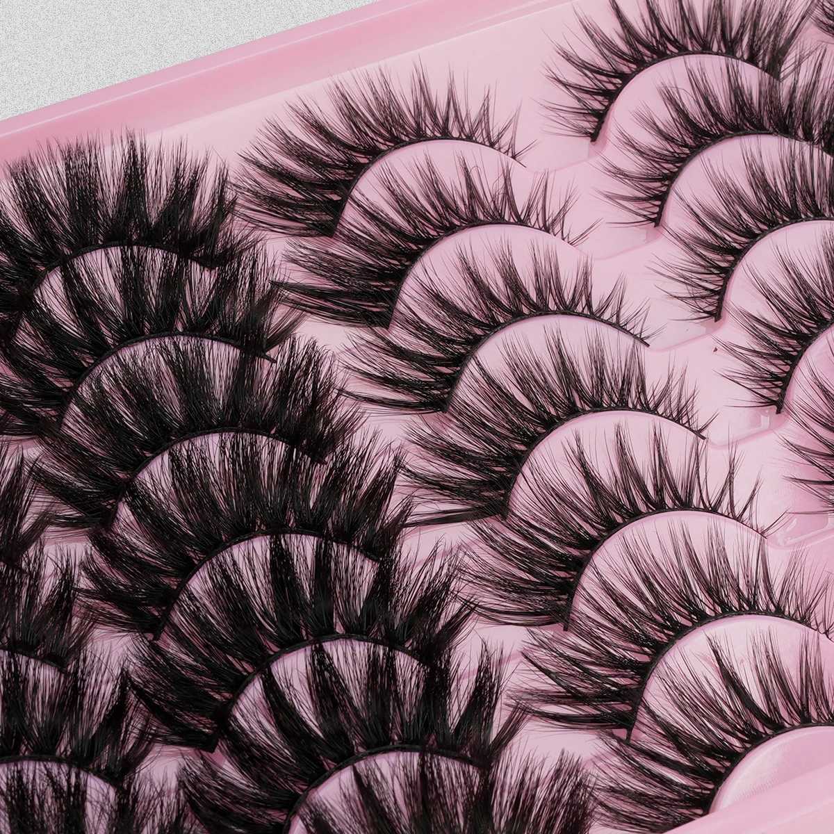 3/10/21 Double Wispy False Eyelash Thick False Eyelash Strips Fluffy Mink Eyelash Natural Curling Eyelash Extension Makeup Maquillaje W240803