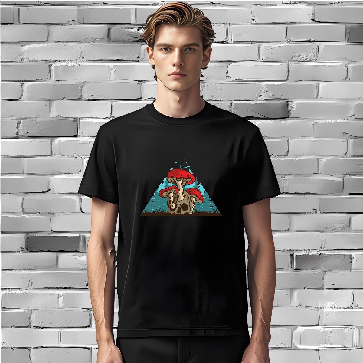 New Arrival Men T Shirts 230g Pure Cotton mushroom Daily Wear Tops Tees Crew Neck Breathable Comfortable Couples T Shirts DIY Printed