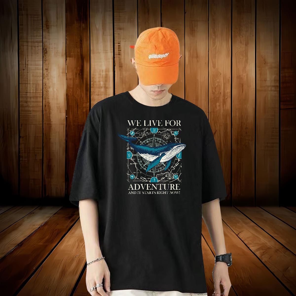 Classic Casual T-Shirts for Men 230g Cotton fish Casual Daily Wear Clothings O Neck Short Sleeves Popular Tshirt for Man Woman Anime