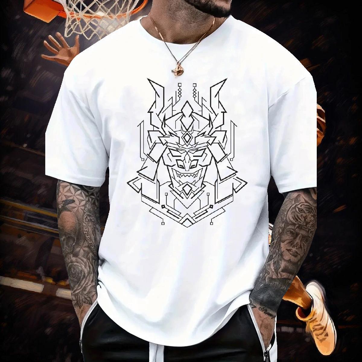 T-Shirts 230g Cotton Geometric line Hip Hop Street Pure Cotton Custom Anime Men Tshirts Brand Loose Fit Tee Shirt