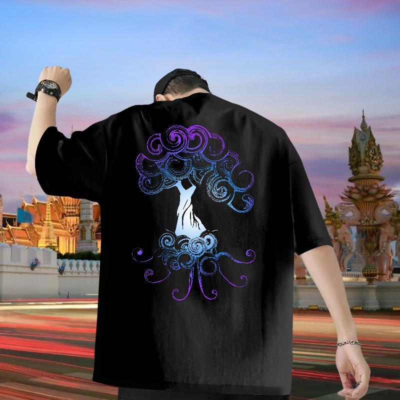 Free Shipping T shirt 230g 100% Cotton tree Anime Printing Street Wear Pure Cotton Popular Couples T Shirts DIY Anime