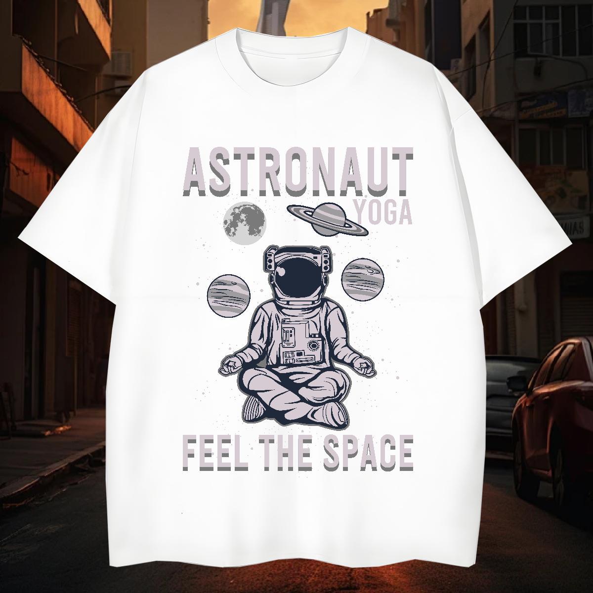Mens T Shirts 230g Cotton universe Beach Crew Neck Cartoon Print Men Tops Tees 2024 New Wholesale Clothings