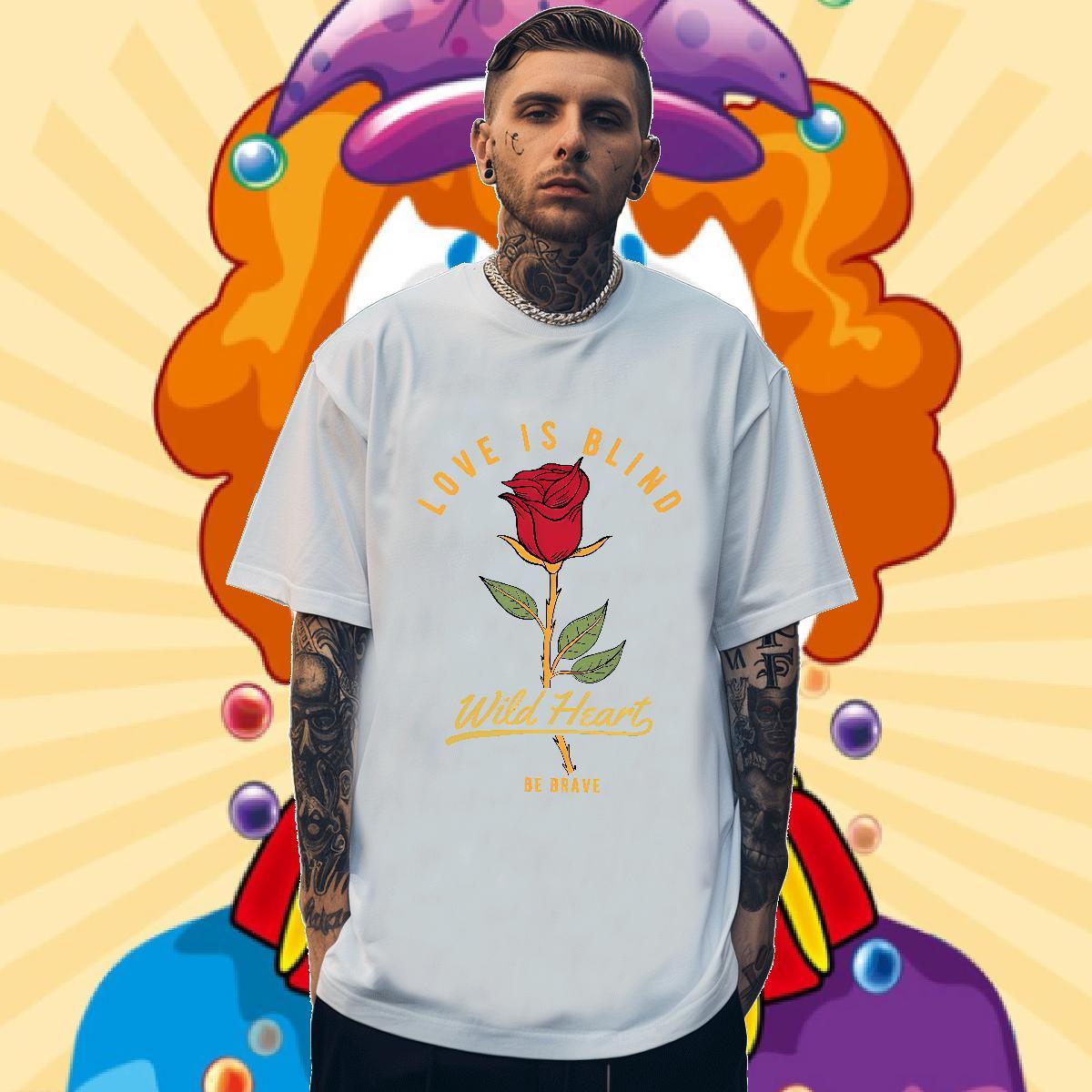 Fashion Design T-Shirts for Men 230g 100% Cotton flower Street Tops Tees Breathable Crew Neck Unisex Men Tees Black White