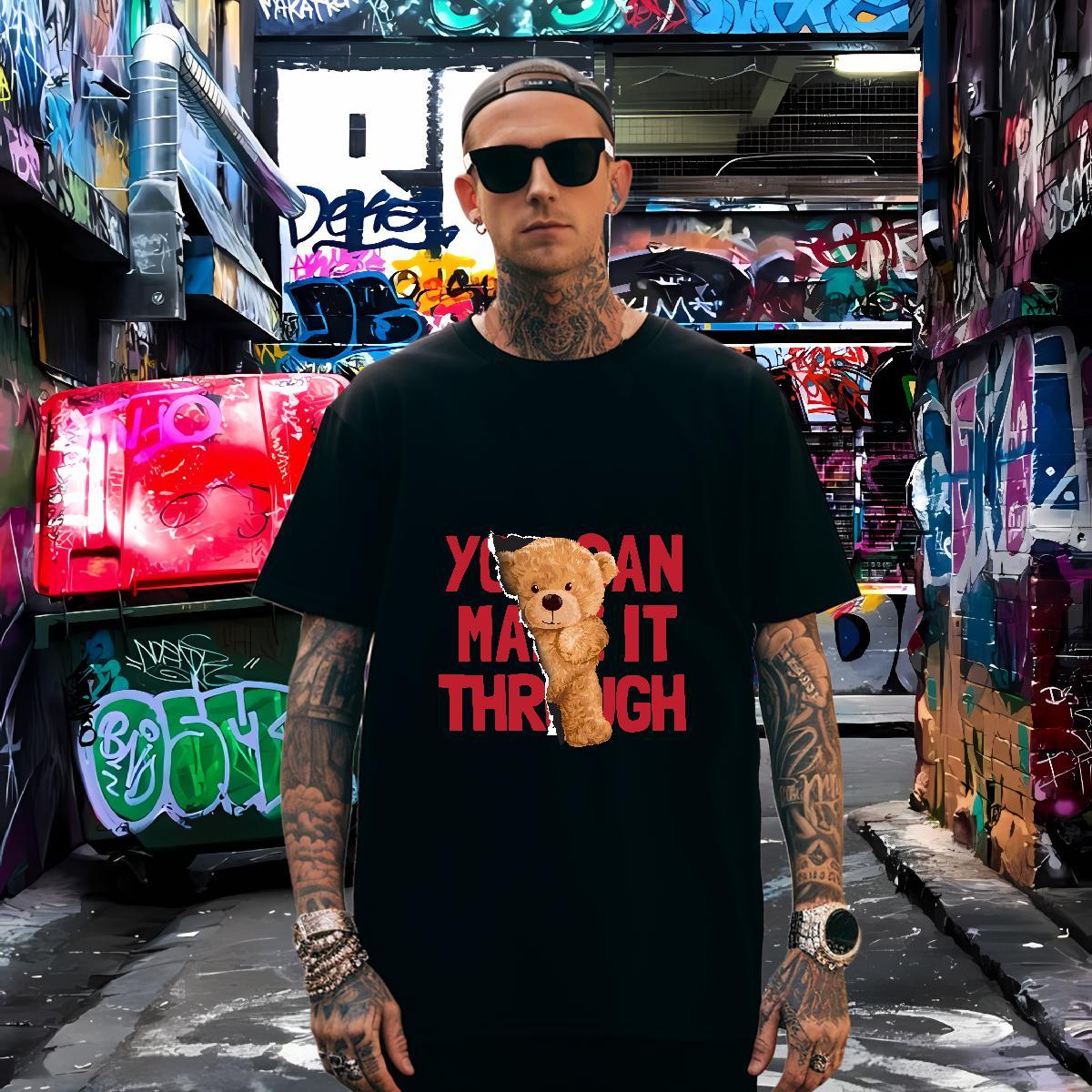 T-Shirts 100% Cotton 230g bear Hip Hop Street Short Sleeve Soft Anime Tshirt for Man Woman Designer Comfortable Tees