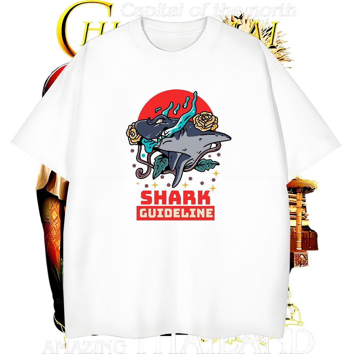 Cool Men Tshirts 100% Cotton 230g shark Man T Shirts Spring Summer Short Sleeve Soft Custom Cartoon Classic Casual Tees Shirts