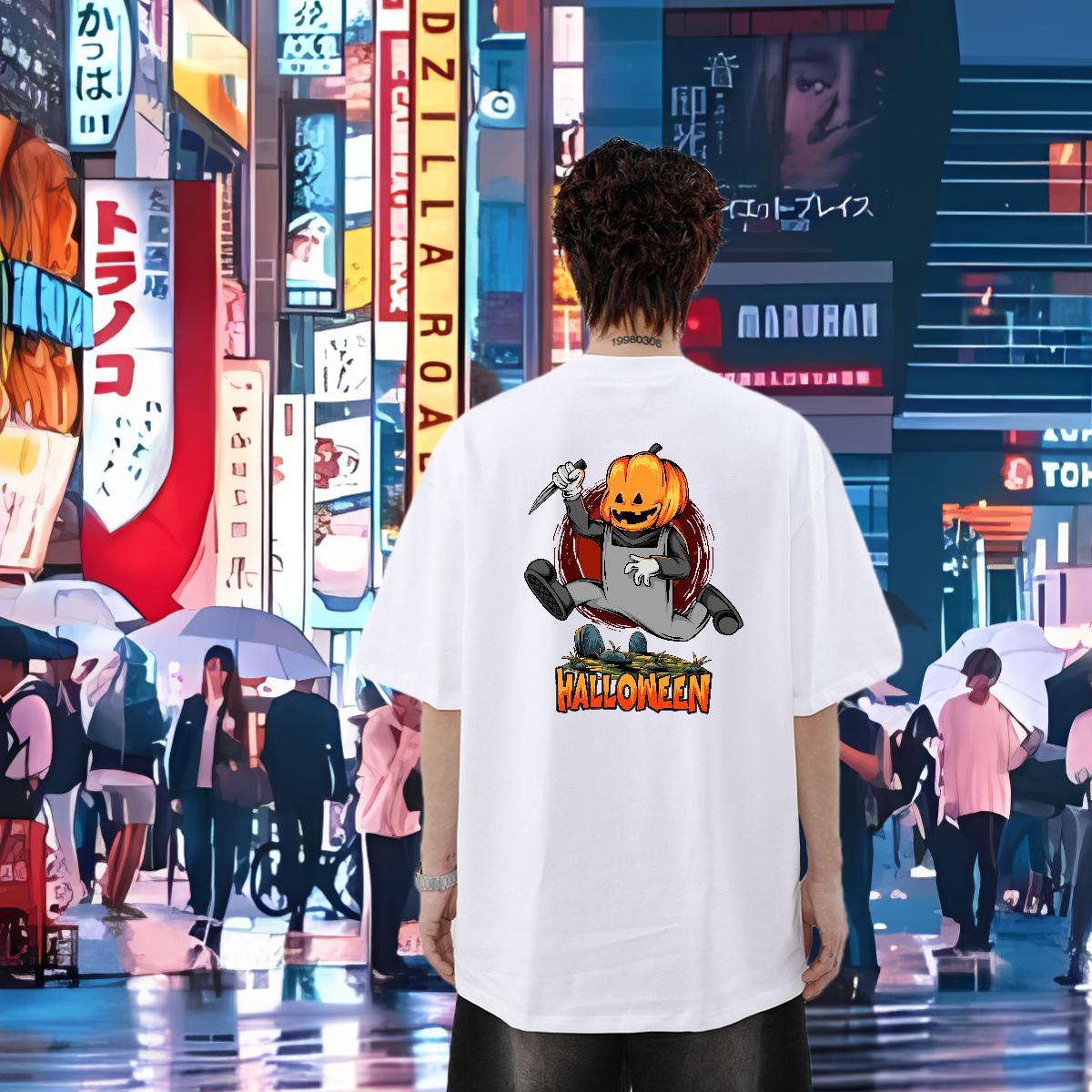 Fashion T Shirt For Man 100% Cotton 230g Halloween Daily Wear Top Tees Round Neck Short Sleeve Classic Tshirt for Man Woman Plus Size Cartoon