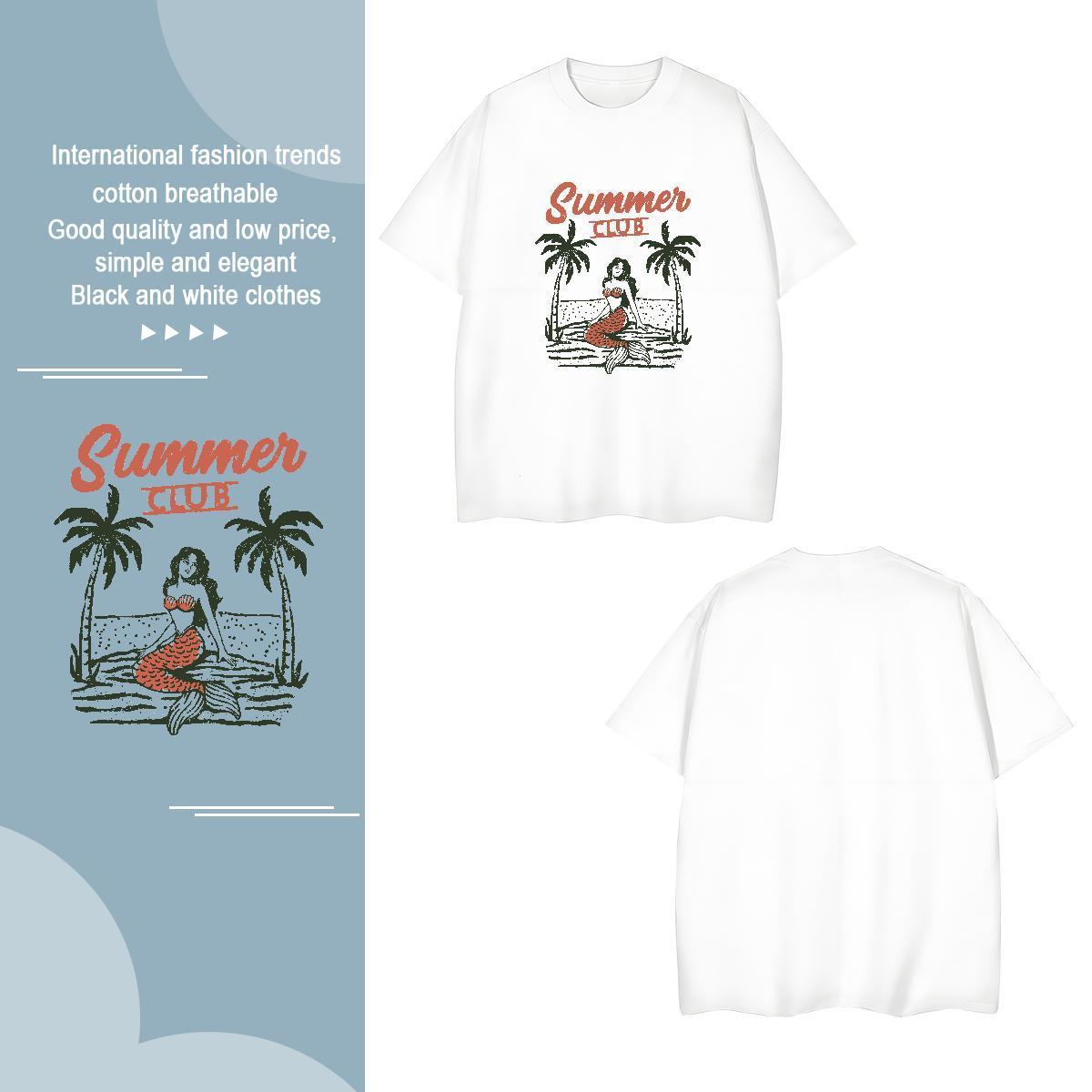 Men T Shirts 100% Cotton 230g mermaid Street Wear Breathable Soft Asian Size Couples T Shirts DIY Classic Tshirts