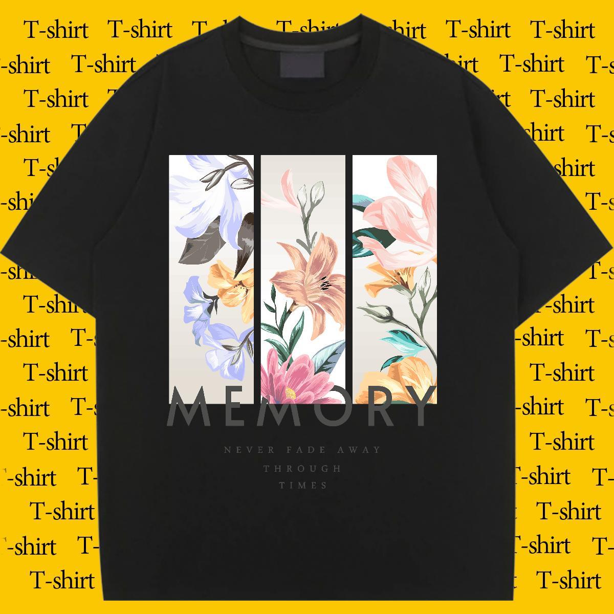 Female Woman T Shirts O Neck Short Sleeves Couples T Shirts Black White flower Daily Outfit 230g 100% Cotton Casual New Polos