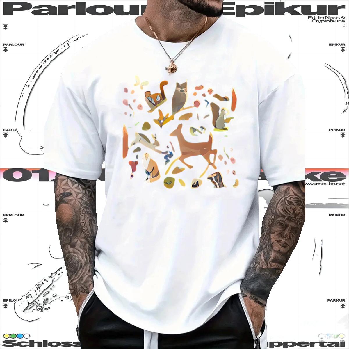 Fashion Casual T shirt 100% Cotton 230g Deer Sport Clothings Breathable Short Sleeve Loose Fit Couples T Shirts Anime