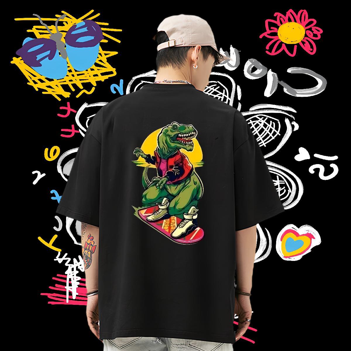 Customized Mens T Shirts 100% Cotton 230g dinosaur Sport Clothings Breathable Crew Neck Comfortable Men Clothes T-Shirt Anime