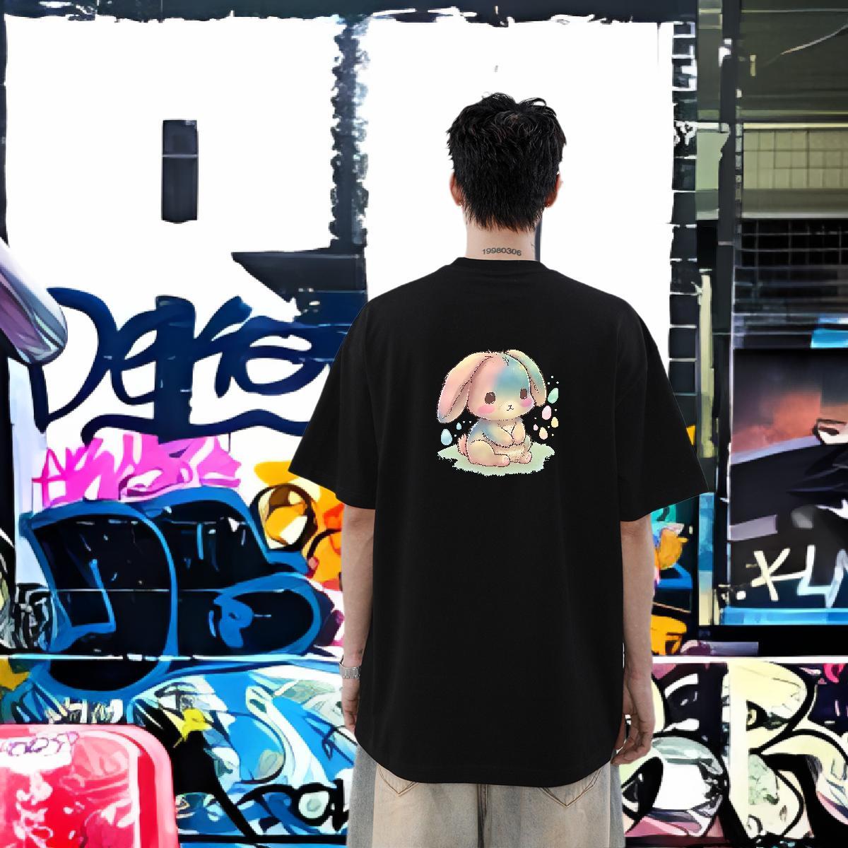 Fashion New Men T Shirts 230g 100% Cotton rabbit High Street Hip Hop Clothings O-Neck Short Sleeve Brand Mens Tshirts Skull