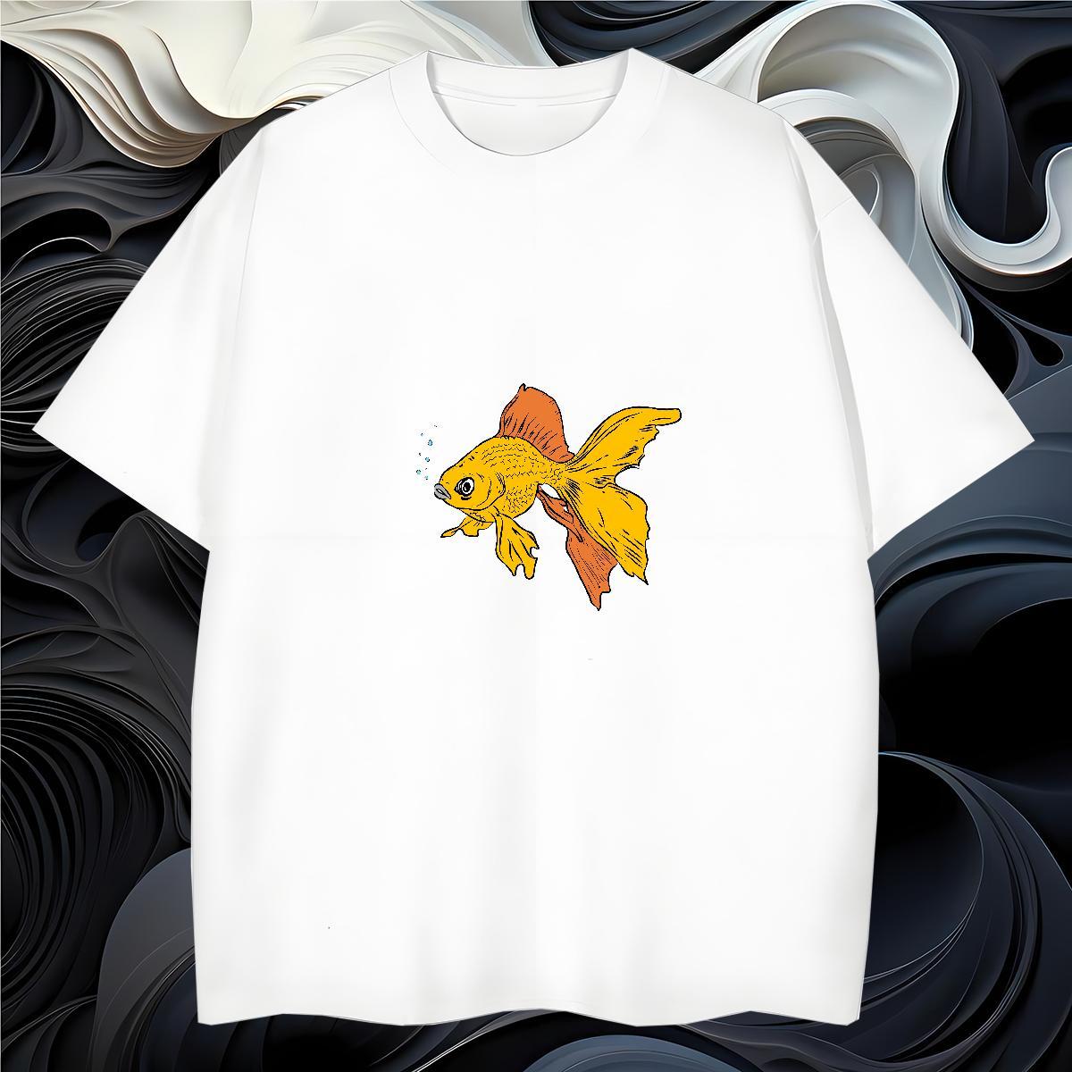 Man T Shirts 230g Pure Cotton fish Casual Crew Neck Breathable Oversized 3XL 4XL Men Tshirts Fashion Free Shipping Tops