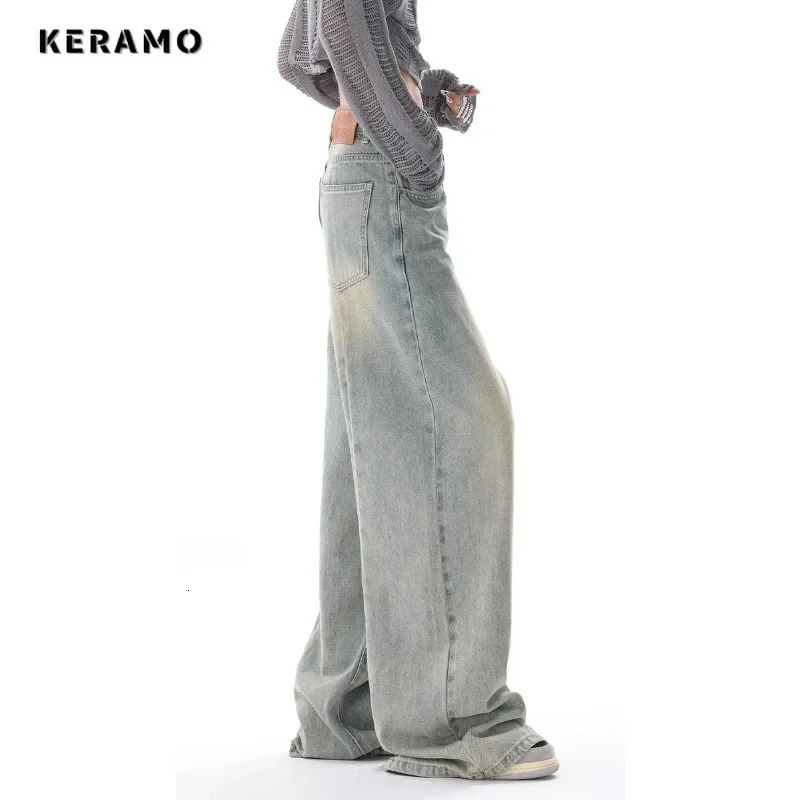 Korean Vintage Casual Waist High Strt Style Light Blue Straight Jeans Pants Womens Wide Leg Baggy Y2K Denim Trouser Z260313