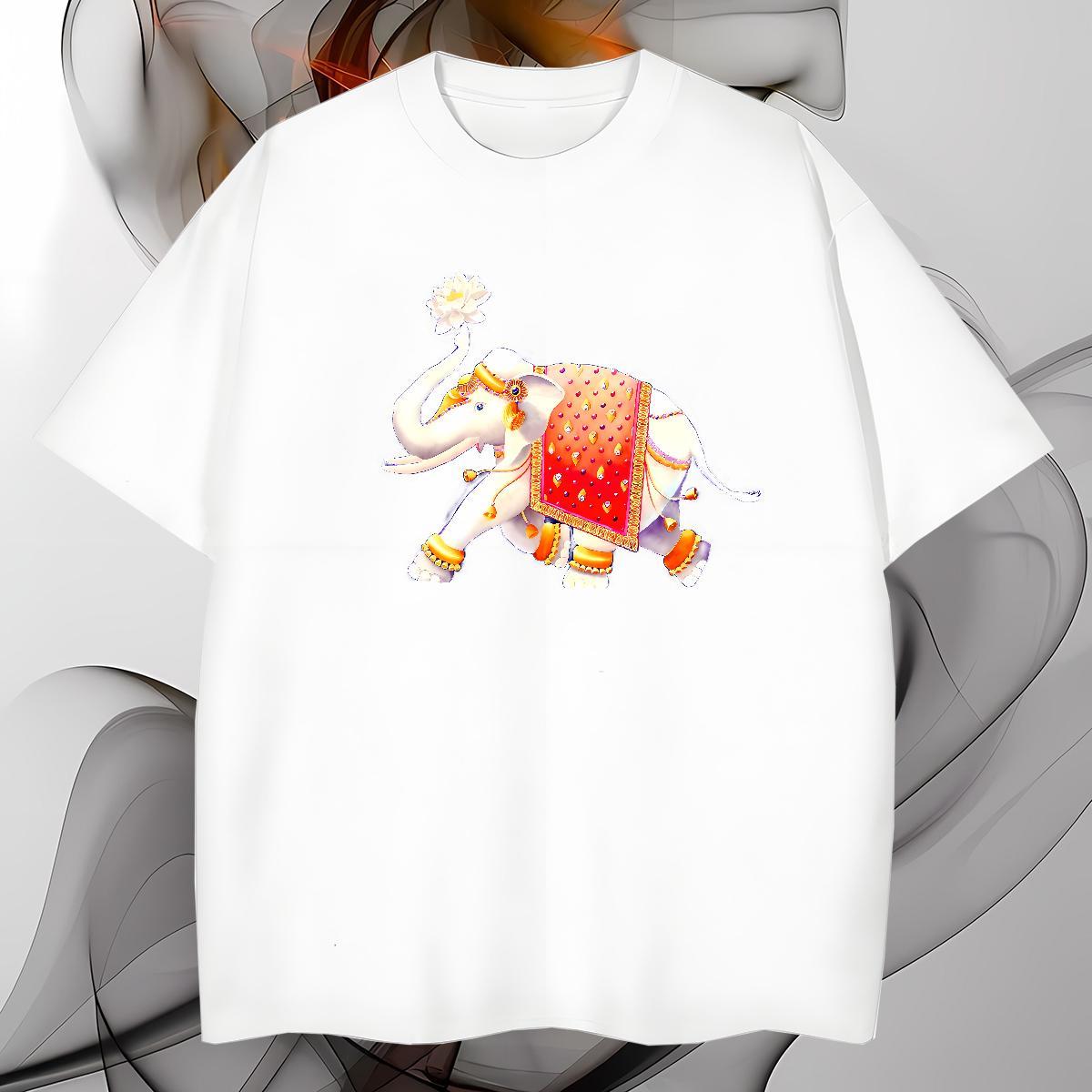 Men T Shirts 230g Pure Cotton elephant Street Crew Neck Cartoon Print Couples T Shirts New Designer Cool Design Tops Tees