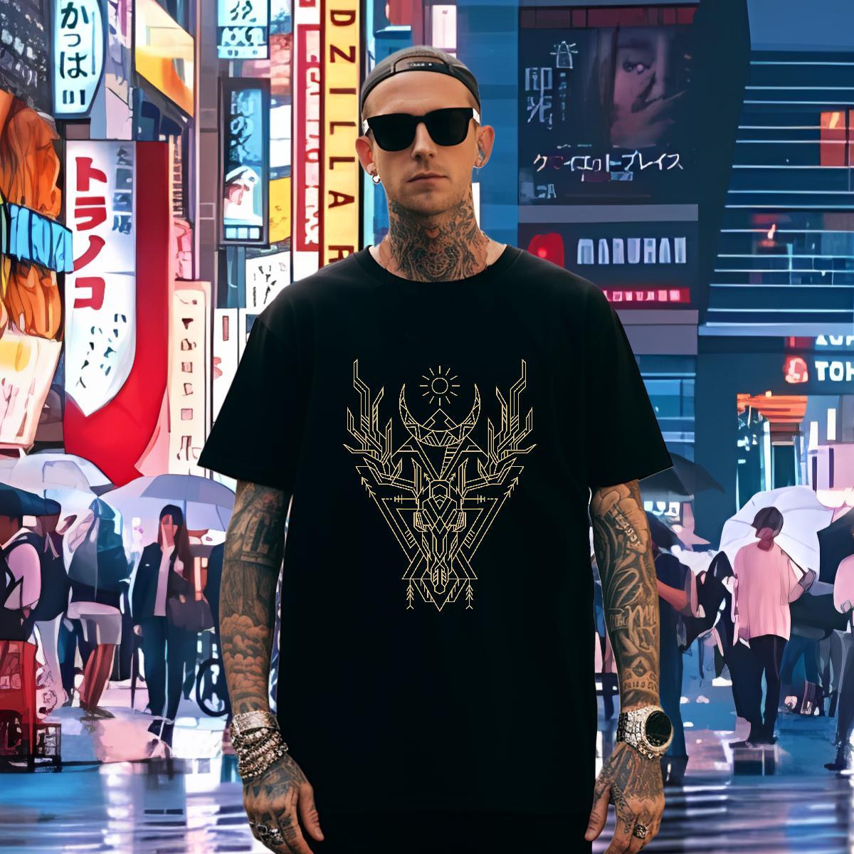 Men T Shirts 230g Pure Cotton Geometric line Casual Beach Breathable Crew Neck Oversized 4XL Men Tshirts Designer Wholesale Wear