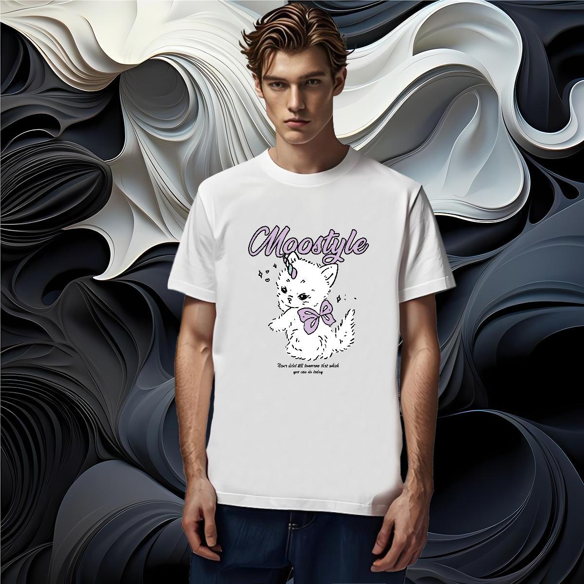 Mens T Shirts 230g 100% Cotton cat Hip Hop Breathable Crew Neck DIY Anime Tshirts Free Shipping Brand Tees