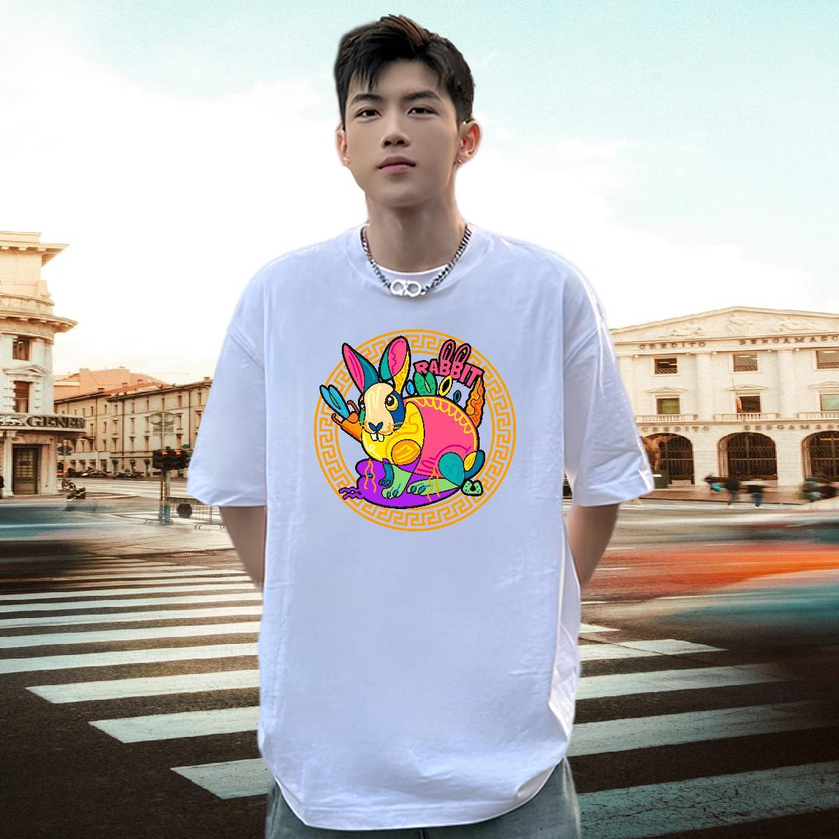 Designer T Shirt For Man 100% Cotton 230g rabbit Outdoor Tops Breathable Soft TOP Quality Men Tees Anime