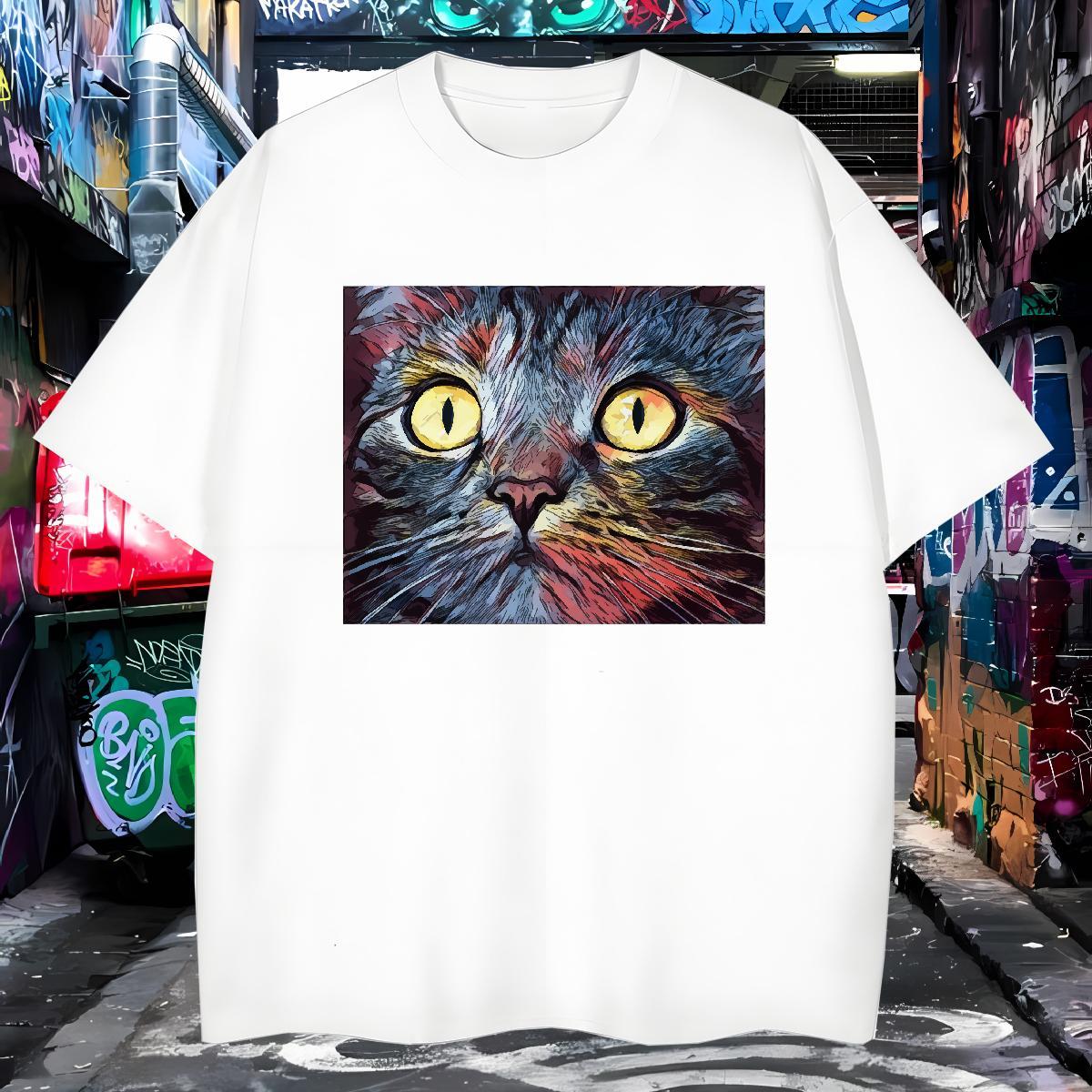 Classic Mens T Shirts 230g Cotton cat High Street Hip Hop Clothings Breathable Soft Cool Men Tops Tees Custom Printed