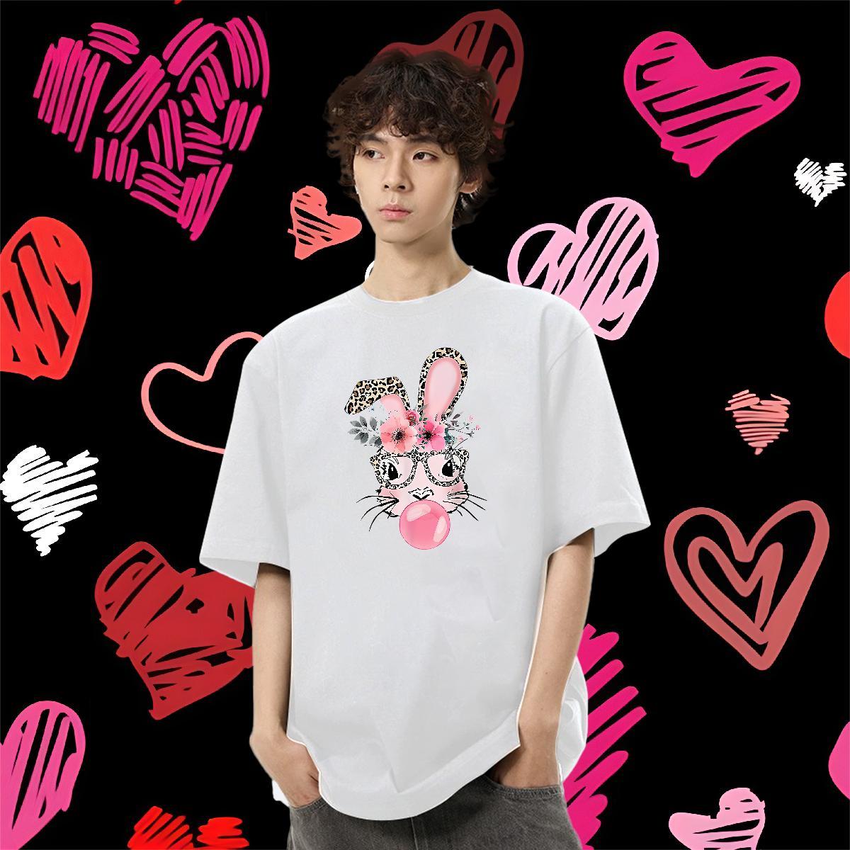 Designer Fashion T-Shirts for Men 230g Cotton rabbit Anime Printing Street Tops Shirt Breathable Crew Neck Soft Men Tshirts DIY Printed