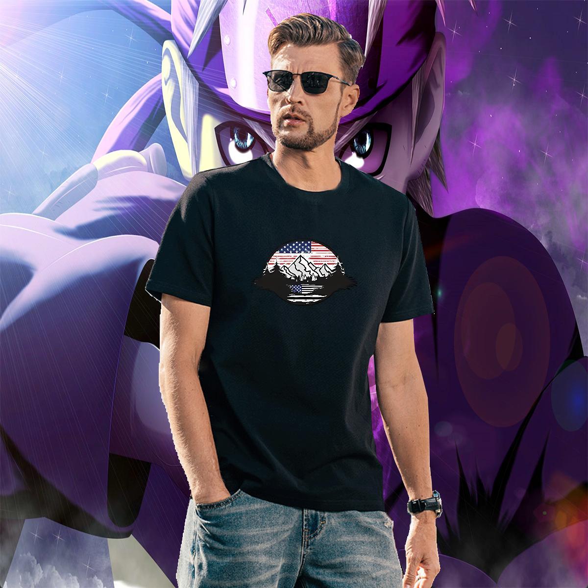 Loose Men Clothes T-Shirt 230g 100% Cotton Anime Printing Street mountains Plus Size Cartoon Breathable Crew Neck New Arrival T-Shirts for Men Tshirts