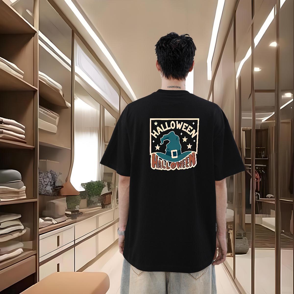 Fashion Designer T Shirt For Man 230g 100% Cotton halloween hat Casual Tops Breathable Short Sleeve Classic Men Tees Plus Size Cartoon