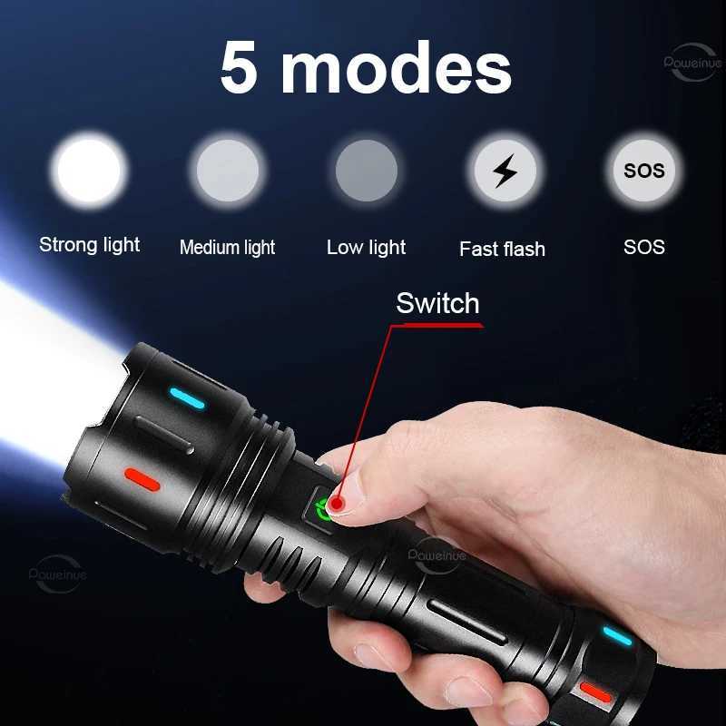 1000000LM Most Powerful Led Flashlight Rechargeable 800W LED Flashlights High Power Zoom Torch Long Range 3000m Tactical Lantren M251117